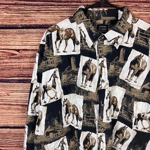 Vintage 1990s Horse All Over Print Button Up Long Sleeve Shirt - Picture 3 of 5